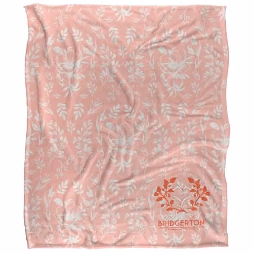 Netflix Bridgerton Heart Rings and Ribbon Soft Microfibre Throw Blanket, W/D/H: 152 x 127 cm, White and Pink