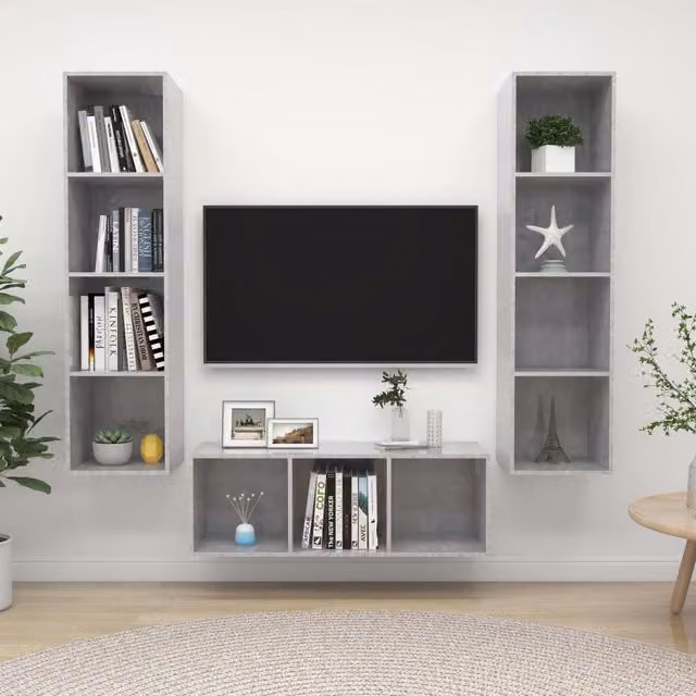 Berkfield Home 3 Piece Modern TV Cabinet Set in Concrete Grey Matt MDF – 1