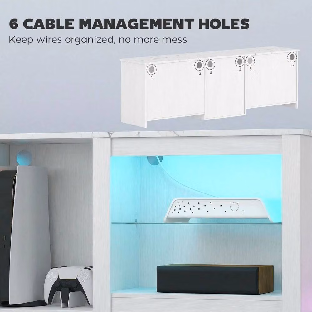 FORGEVIO Modern White TV Unit with Integrated LED Lights and Glass Details, W: 160 cm, D: 35 cm, H: 51.7 cm – 5