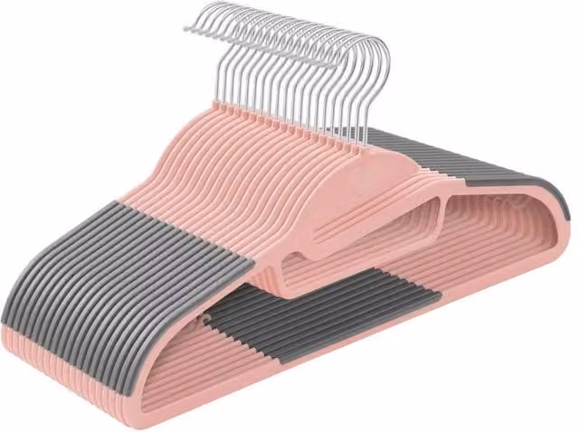 KORVIXA Non-Slip Plastic Clothes Hangers with U-Shaped Opening and Bar in Pink