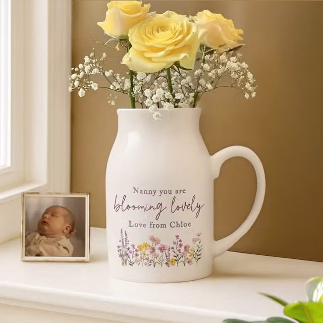 Personalised Memento Company Personalised Wild Flower Ceramic Jug Vase in White