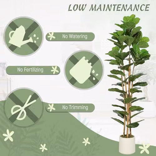 HOMCOM 180cm Artificial Fiddle Leaf Fig Tree in Green and White – 4