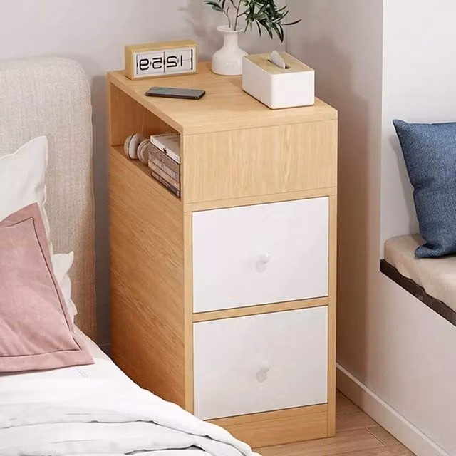 KORVIXA 2 Drawer Bedroom Bedside Cabinet in Natural Wood, W/D/H: 100 x 100 x 100 cm