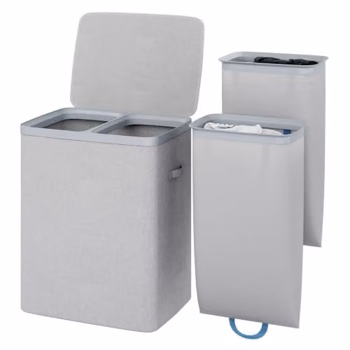 Gr8 Home Grey Double Laundry Hamper with Lid and Removable Bags