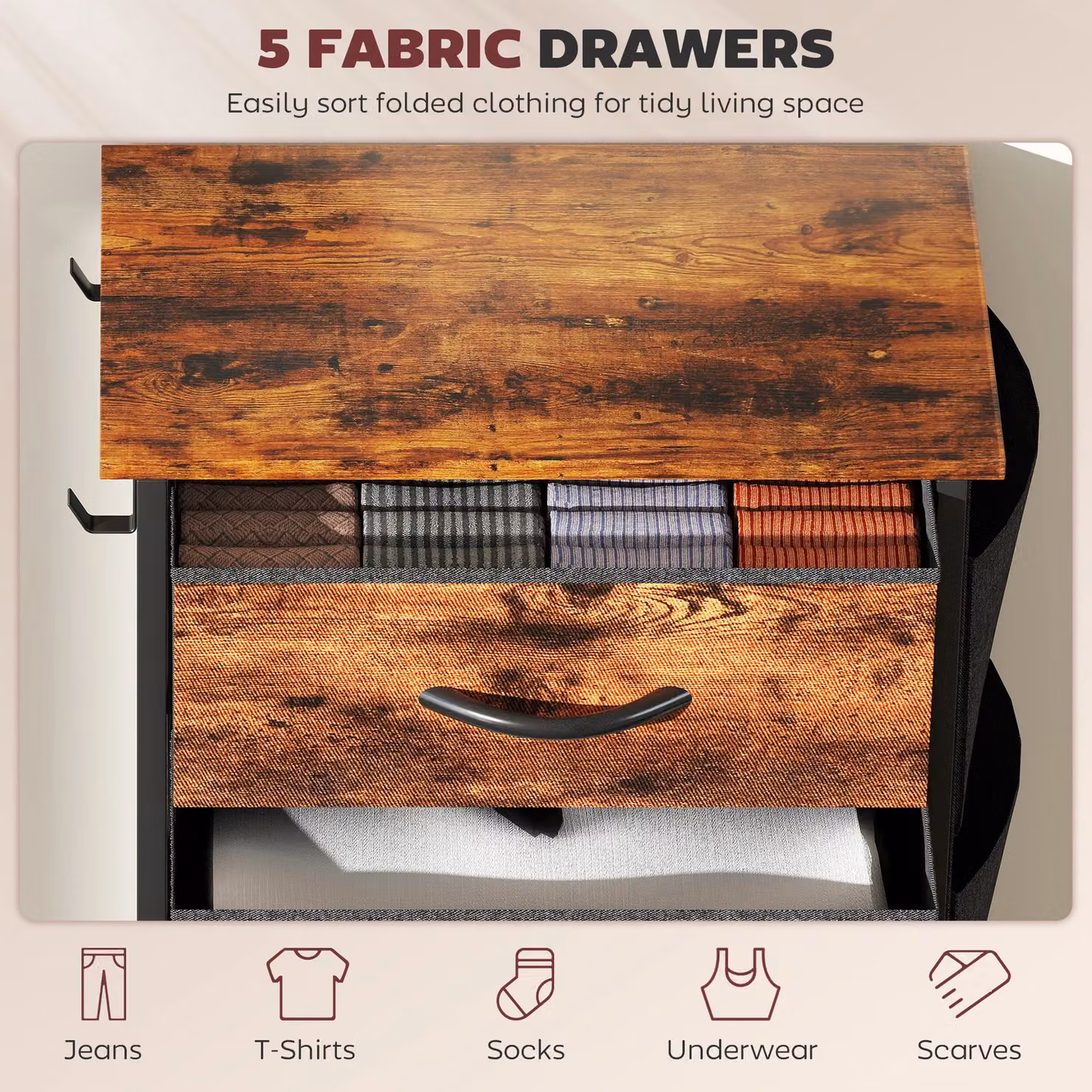 HOMCOM Brown Fabric and Metal Industrial Chest of Drawers for your Bedroom – 4