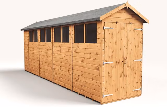 Empire Sheds Empire 4x18 Modular Apex Garden Shed with Double Doors and Windows in Brown