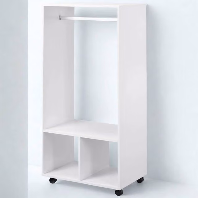 Pirlo Plush Open Wardrobe Clothes Rail with Storage Shelves and Wheels, White, W/D/H: 128 x 40 x 40 cm – 1