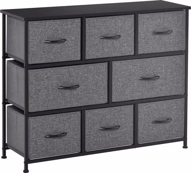 HOMCOM Grey Modern Chest of Drawers with 8 Fabric Drawers