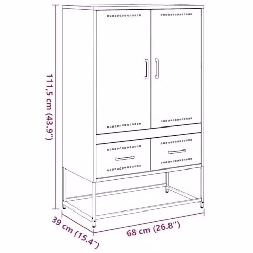 vidaXL Anthracite Steel Highboard with Hinged Doors and Internal Shelves, W/D/H: 68 x 39 x 111.5 cm – 3