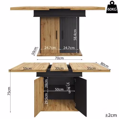 Aosom UK Modern Telescopic Dining Table with Extension System in Black and Natural, W/D/H: 80 x 140 x 75 cm – 3