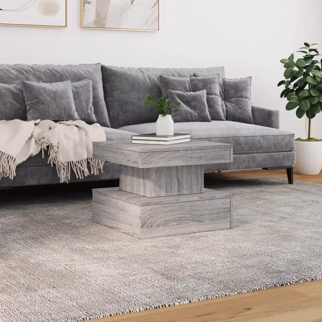Berkfield Home Modern Square Coffee Table with LED Lights in Grey Sonoma, W/D/H: 50 x 50 x 40 cm – 4