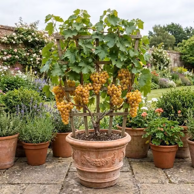 Plants By Post Vitis Sulima White Dessert Grape Vine in a 3L Pot, Green-White
