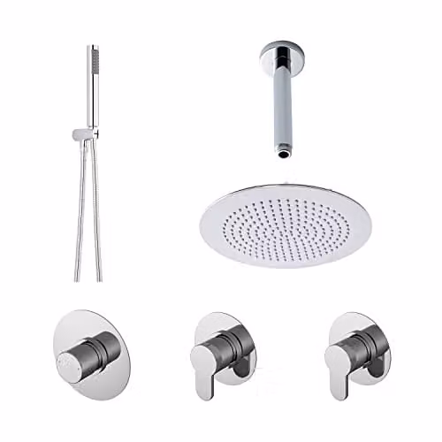 nuie SBR131ST2 Arvan Spa Modern Bathroom Shower Bundle in Chrome with Thermostat Valve, Hand Shower, Overhead Shower and Slide Rail Kit, H: 123 cm