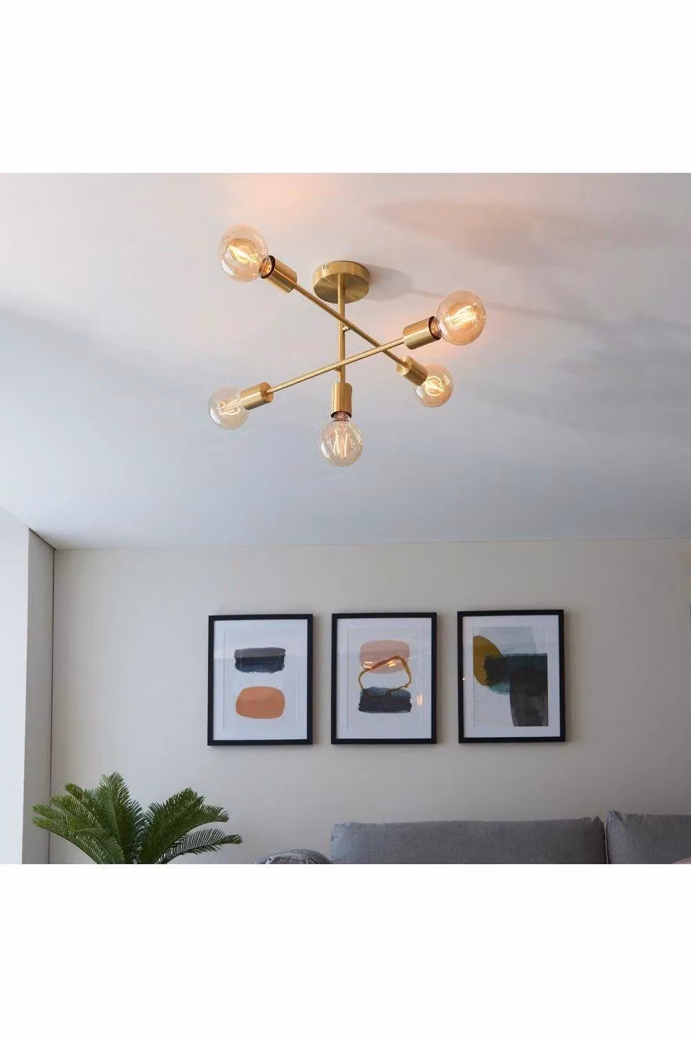 Netlighting Studio Multi Arm Semi Flush Ceiling Lamp in Gold and Brass with Glass Shades – 2