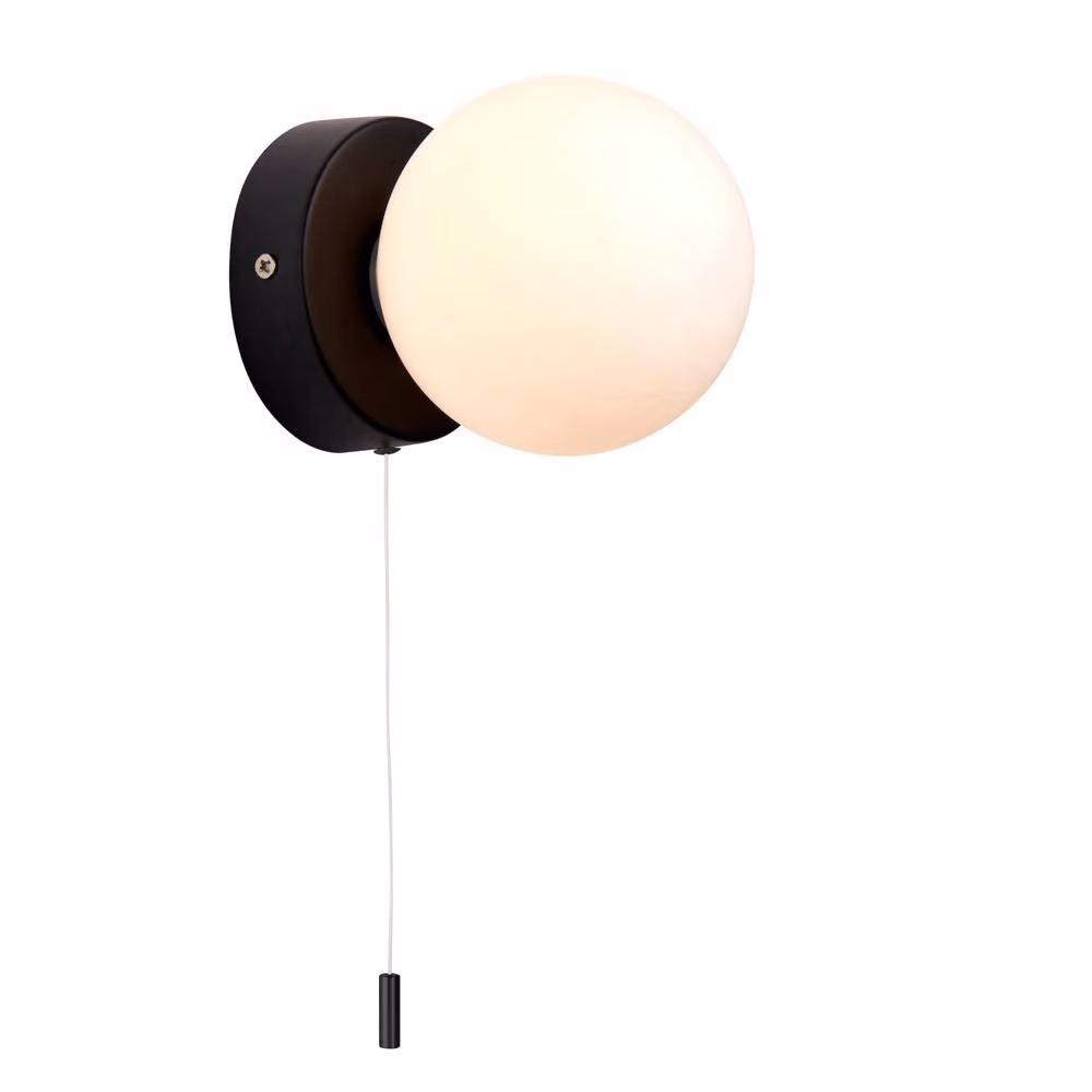 Pagazzi Toronto Modern Black IP44 Wall Light with Glass Cylinder Shade – 2