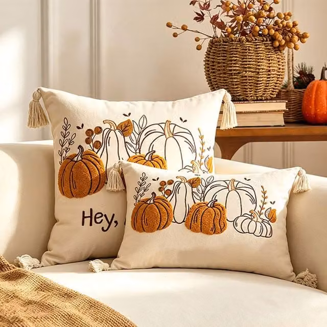 Lovii Autumn Pumpkin Square Throw Pillow Covers in Multicolour and Beige, W/D/H: 45 x 45 x 45 cm