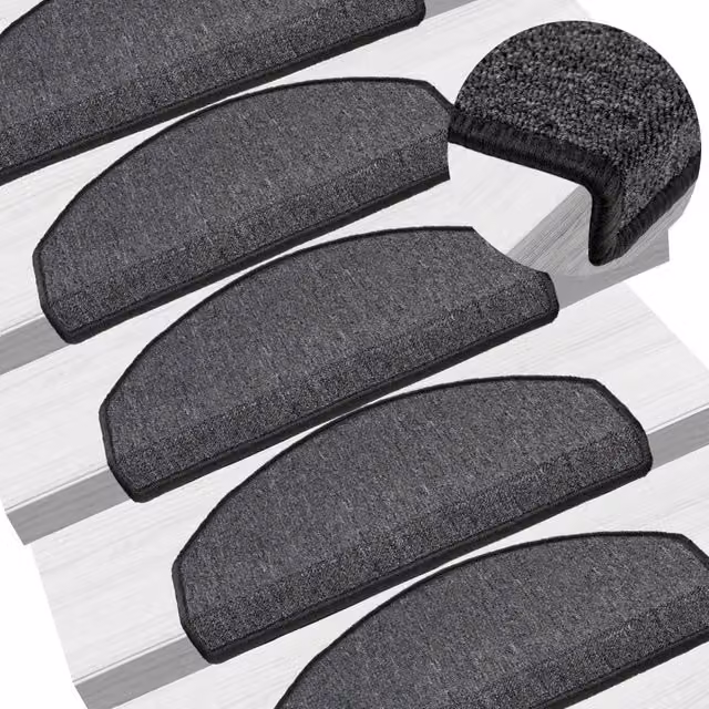 Berkfield Home Self-Adhesive Carpet Stair Treads, 15 Pieces, Anthracite Black, W: 65 cm, D: 24 cm, H: 4 cm – 1