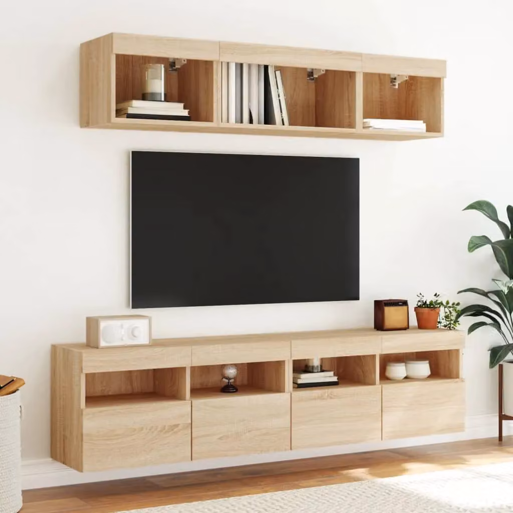 Berkfield Home 5 Piece Modern Wall Mounted TV Unit with Integrated LED Lighting in Sonoma Oak Brown – 2
