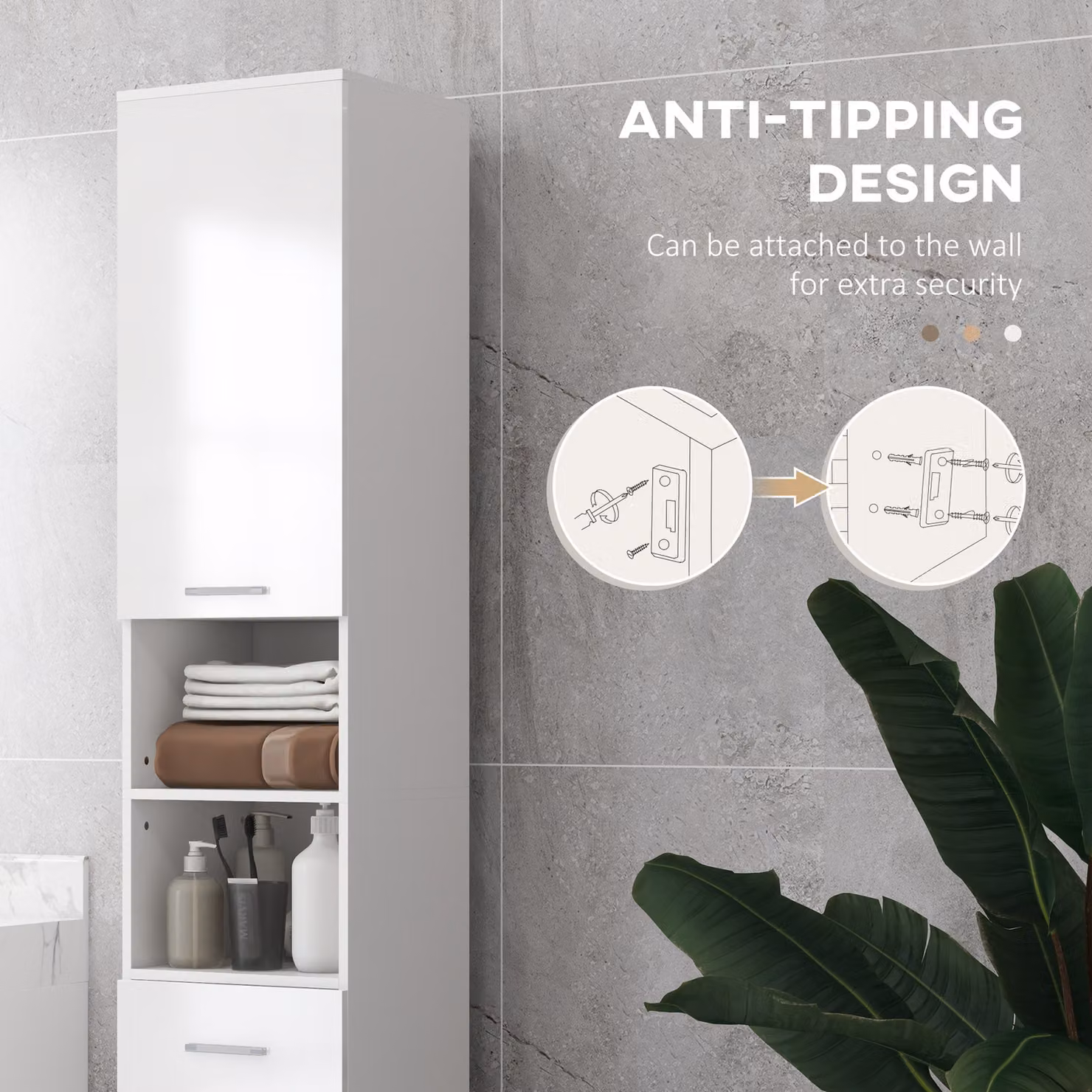 Kleankin Tall Slim Bathroom Storage Cabinet in High Gloss White with Drawer, Open Shelves and Adjustable Internal Shelves, H 180.34 cm x W 30 cm x D 40 cm – 4