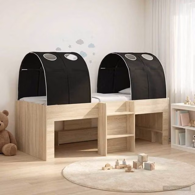 Berkfield Home 3-Piece Modern Bed with Tunnel in Sonoma Oak and Black Engineered Wood