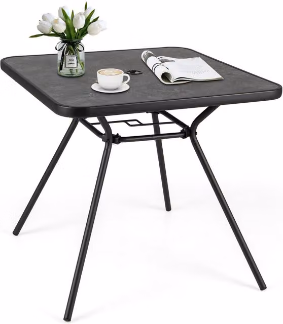 Costway Square Black Metal Patio Dining Table with Umbrella Hole for Garden and Terrace – 1