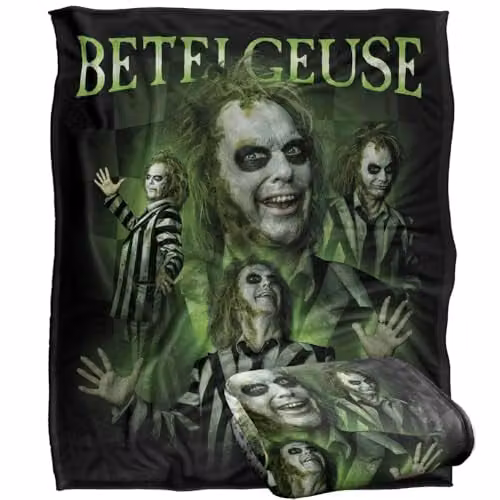 LOGOVISION Beetlejuice 2 Throw Blanket, Multicolour and White, W: 152 cm, D: 127 cm
