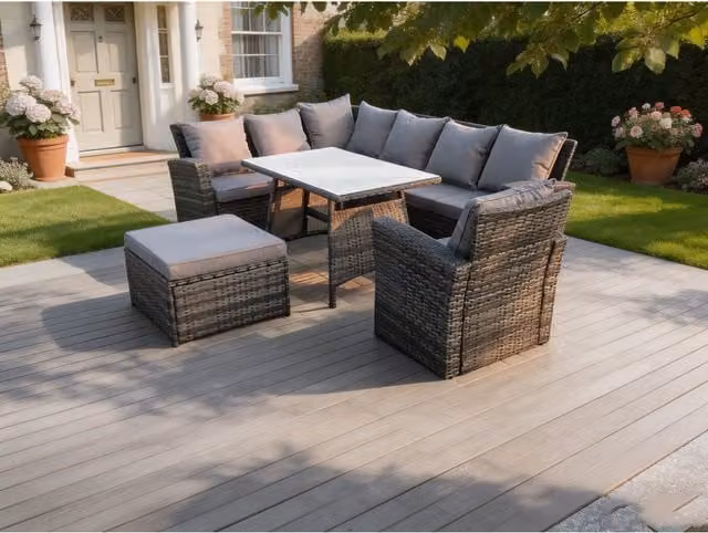 Fimous 8 Seater Rattan Garden Furniture Set with Oblong Dining Table in Dark Grey Mixed