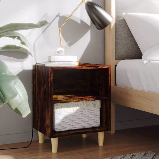 Berkfield Home Bed Cabinet in Smoked Oak Brown with Solid Wood Legs, W/D/H: 40 x 30 x 50 cm