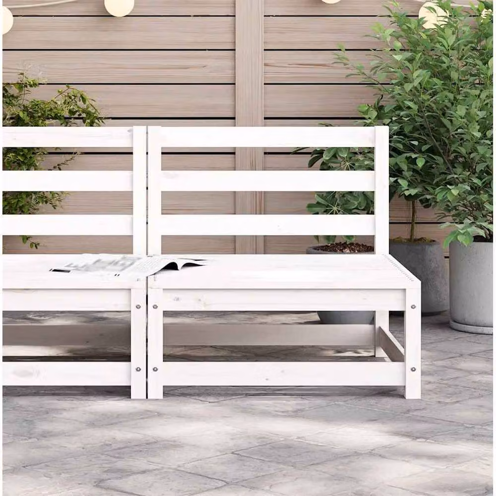 Berkfield Home Armless Garden Sofa in White Rustic Solid Pine, W/D/H: 70 x 70 x 67 cm – 3