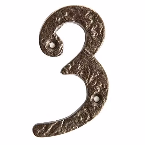 Hammer and Tongs Rustic Iron Number 3 Metal Numeral in Grey, Pack of 2, Height: 7.5 cm – 3