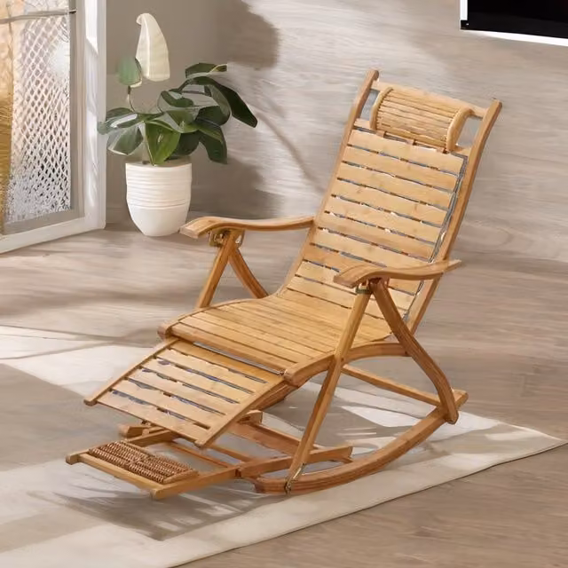 Pirlo Plush Brown Bamboo Foldable Rocking Chair for Indoor and Outdoor Use – 1