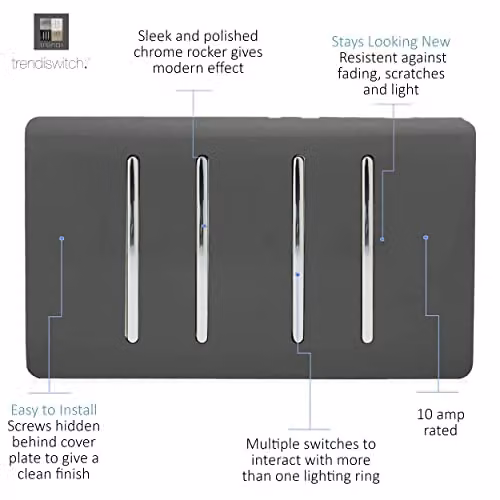 Trendi 4 Gang Flush Light Switch, 10 Amp, Grey – 2