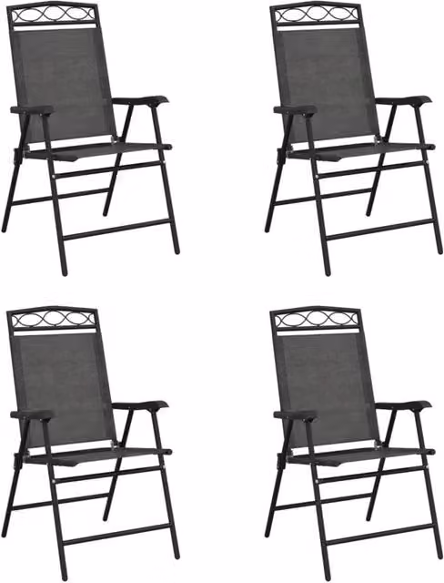 Berkfield Home Set of 4 Folding Garden Chairs in Melange Grey Steel and Textilene