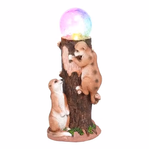 Gardenwize Solar Meerkat Crackle Ball Light with Colour Changing LED in Brown, Diameter: 35 cm – 4