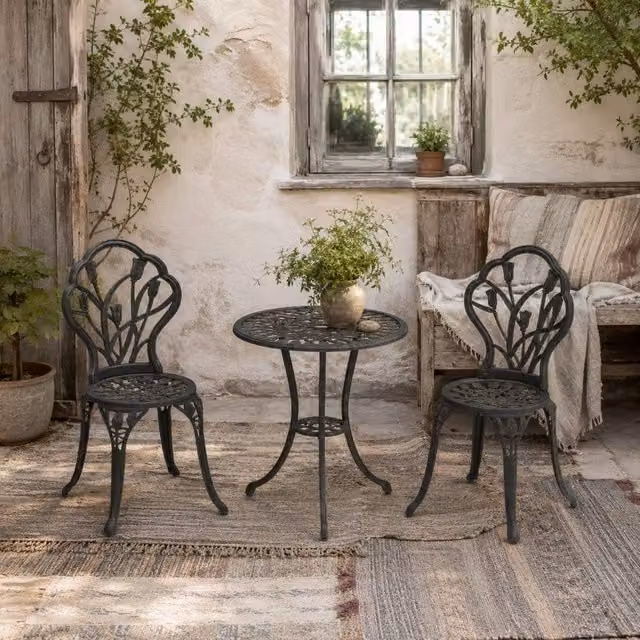 Wyld Haus 3 Piece Bronze Aluminium Bistro Set with Parasol Hole and 2 Seats