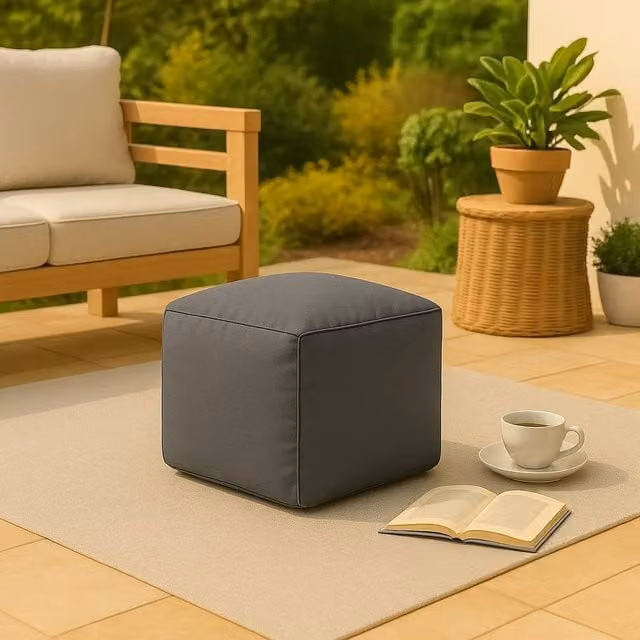 Homes-Linen Waterproof Bean Bag Footstool Cube in Grey, W/D/H: 40 x 40 x 40 cm – 1