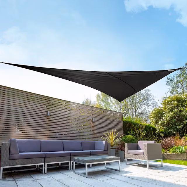 Kookaburra Waterproof Right Angle Triangle Sun Shade Sail, Black, W: 6 m, D: 4.2 m, UPF 50