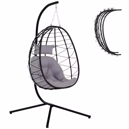 Outsunny Grey Folding Hanging Egg Chair for Indoor and Outdoor Use
