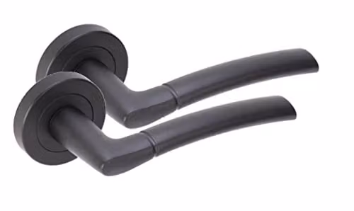 Golden Grace Indiana Lever Latch Door Handles on Rose, Matt Black Finish