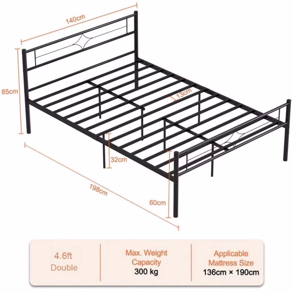 EONLION Double Metal Platform Bed Frame in Black, W/D/H: 190 x 135 x 27 cm – 2