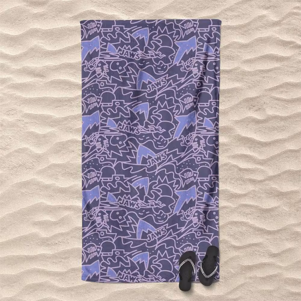 Zavvi Jaws Purple Doodle Pattern Cotton Beach Towel, W: 140 cm, H: 70 cm, D: 70 cm – 2