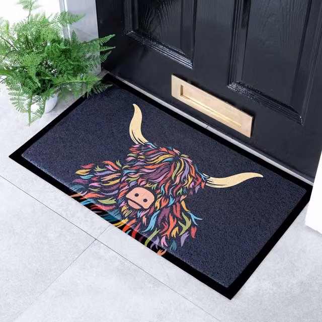 Artsy Mats Highland Cow Multicolour Indoor Outdoor Doormat W/D: 70 x 40 cm