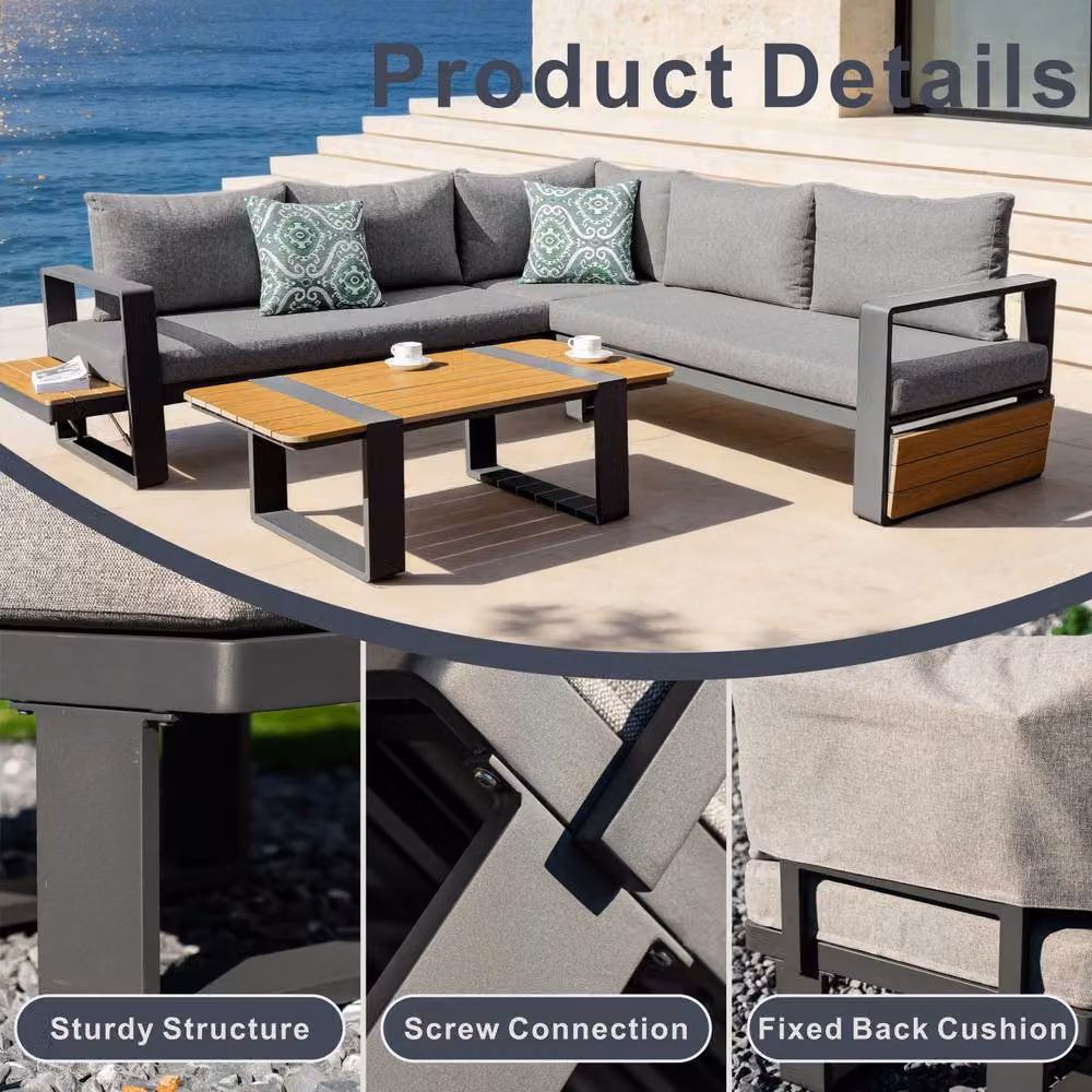 Mimo 4-Piece Modular L-Shape Corner Sofa Set with Outdoor Coffee Table in Grey – 3