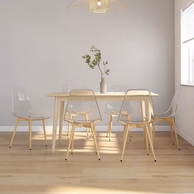 Berkfield Home Set of 6 Modern Dining Chairs in Transparent Black PET and Metal