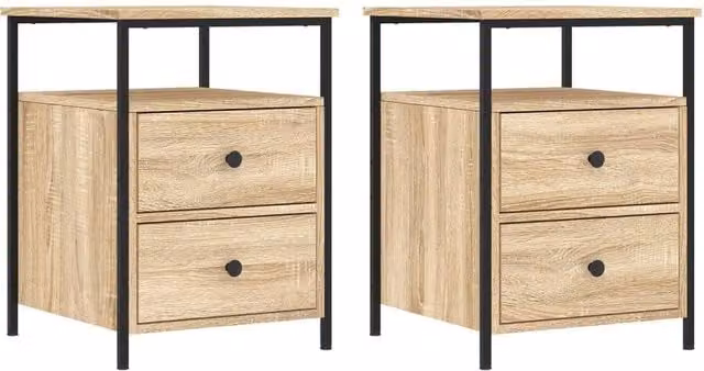 Berkfield Home Set of 2 Bedside Cabinets in Sonoma Oak and Brown, W/D/H: 44 x 45 x 60 cm