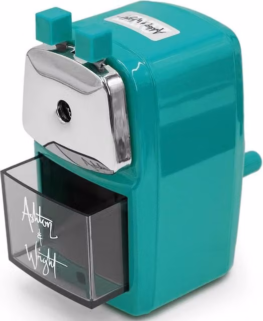 Ashton and Wright Mechanical Table Crank Desktop Pencil Sharpener in Turquoise