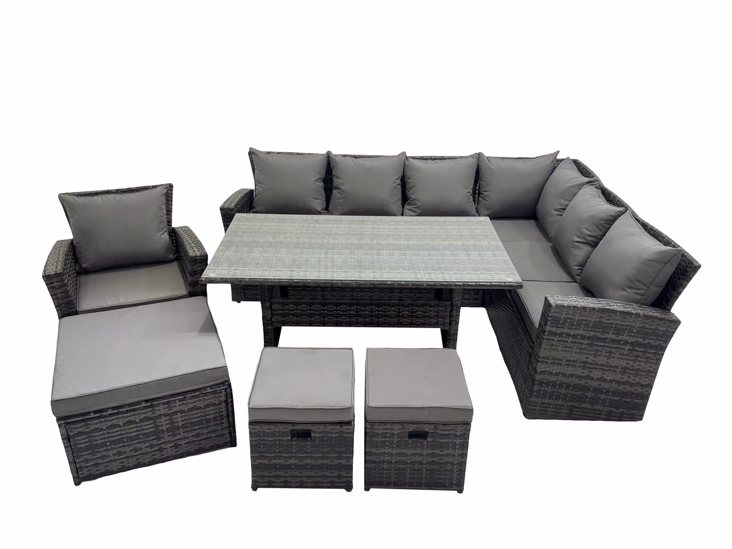 Fimous 10 Seater Patio Dining Corner Sofa Set in Dark Grey Anthracite Rattan and Metal with Glass – 2