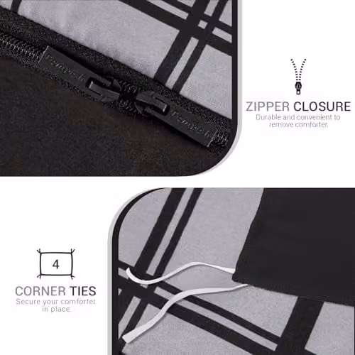 Pamposh Grey Double Duvet Set, 3-Piece Reversible Brushed Microfibre Bedding Set with Zipper Closure, Duvet Cover 200 x 200 cm and Pillowcases 50 x 75 cm – 7