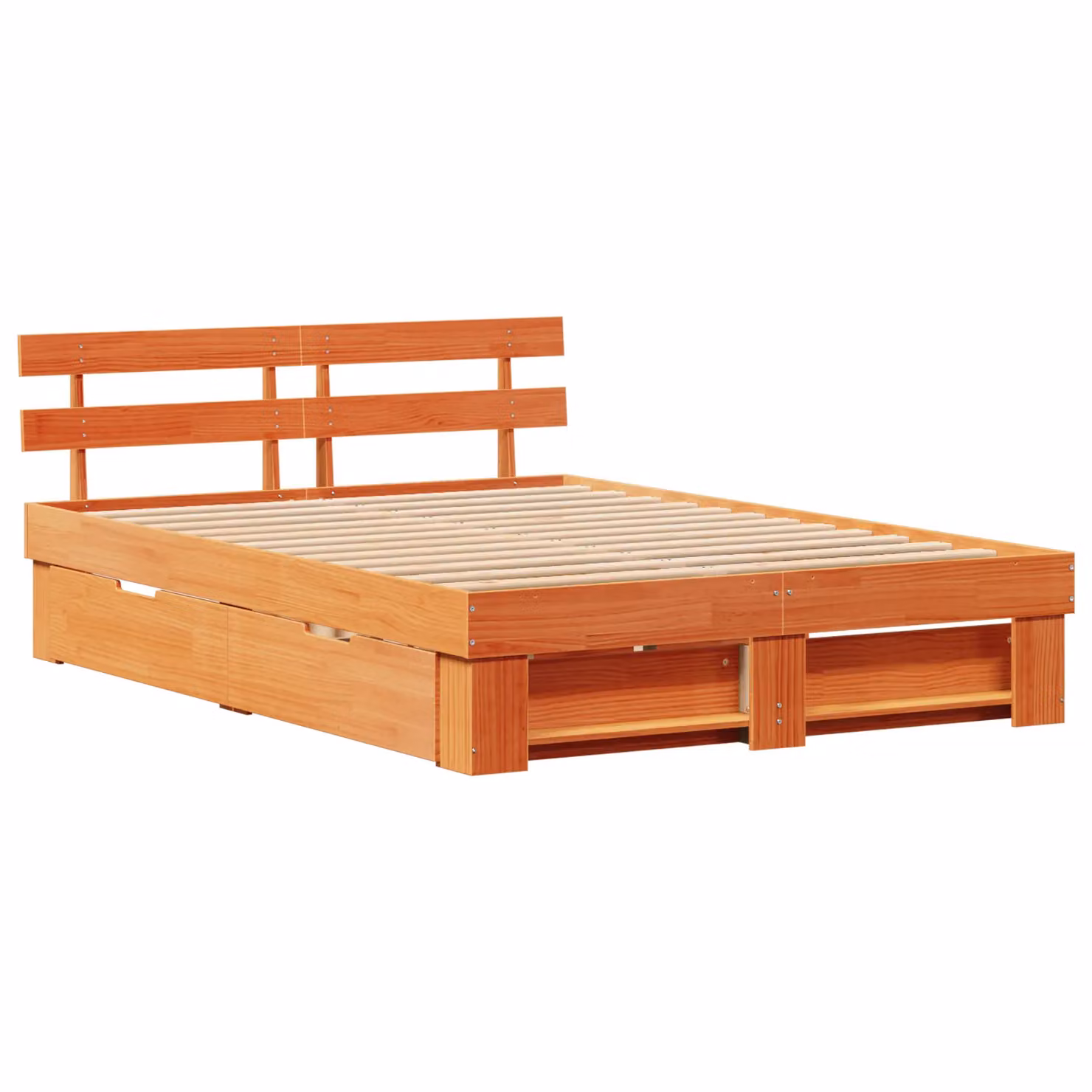 Berkfield Home Solid Wood Pine Bed with Storage Headboard and Drawer, Wax Brown, W: 150 cm, L: 200 cm – 2