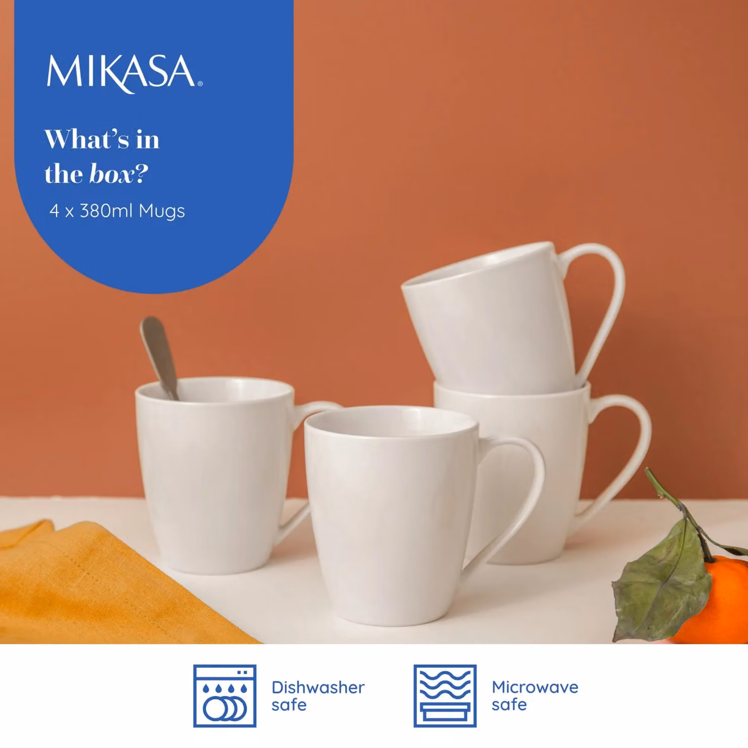 Mikasa Chalk Porcelain Mugs, Set of 4, 380ml, White – 4